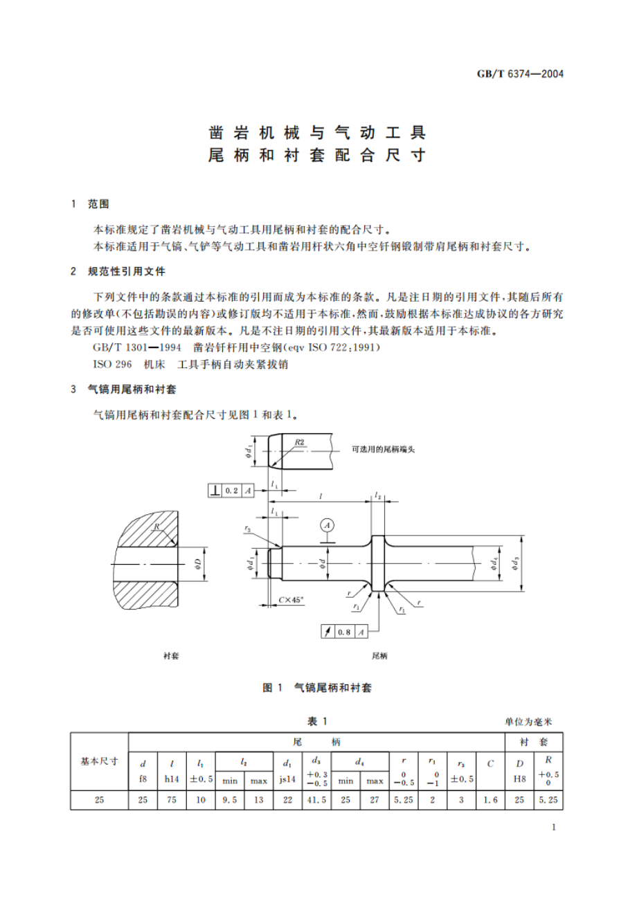 凿岩机械与气动工具 尾柄和衬套配合尺寸 GBT 6374-2004.pdf_第3页