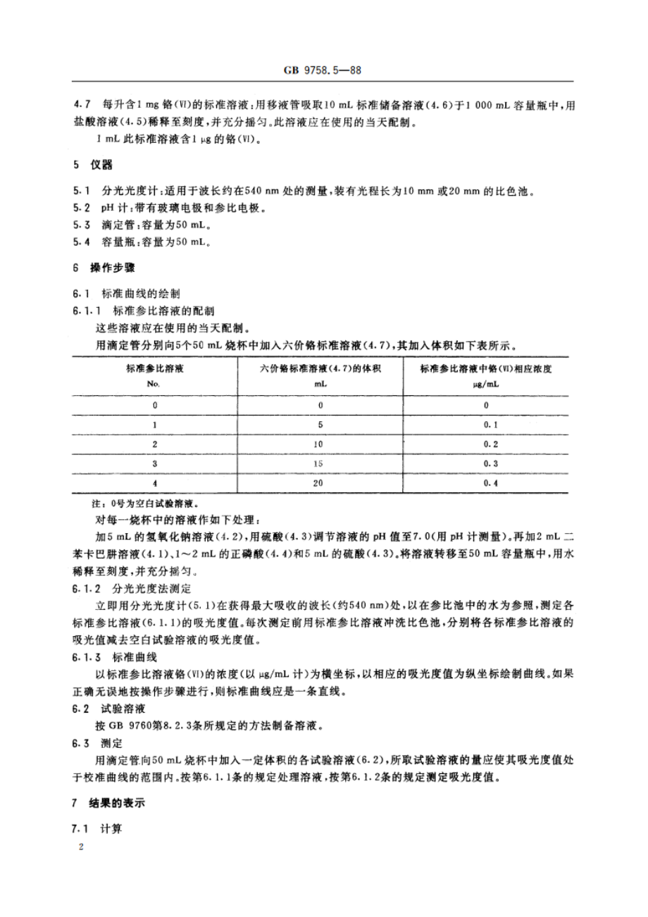 色漆和清漆 “可溶性”金属含量的测定 第5部分：液体色漆的颜料部分或粉末状色漆中六价铬含量的测定 二苯卡巴肼分光光度法 GBT 9758.5-1988.pdf_第3页