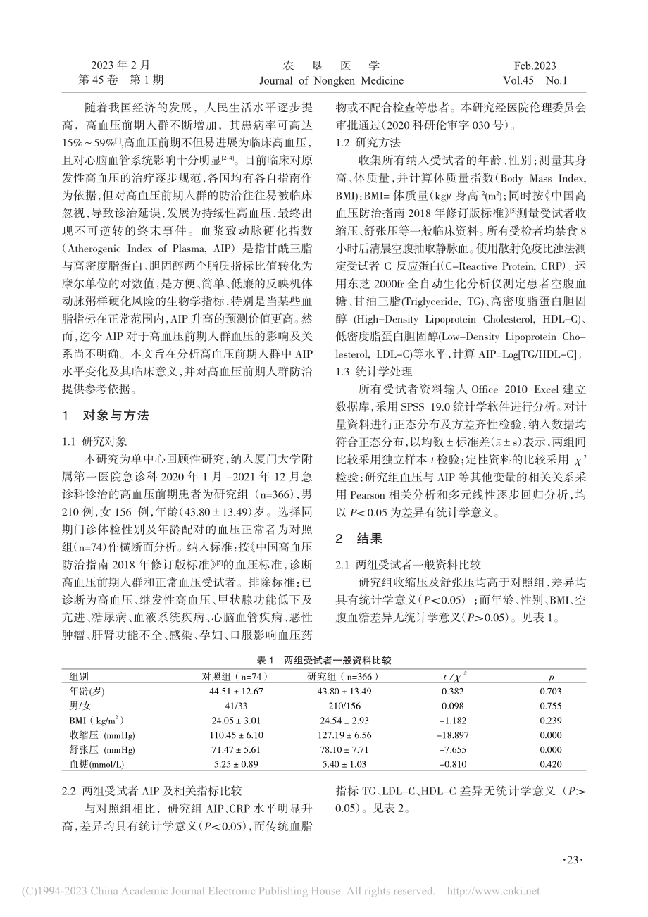 高血压前期血浆致动脉硬化指数的变化及意义_傅蕾.pdf_第2页