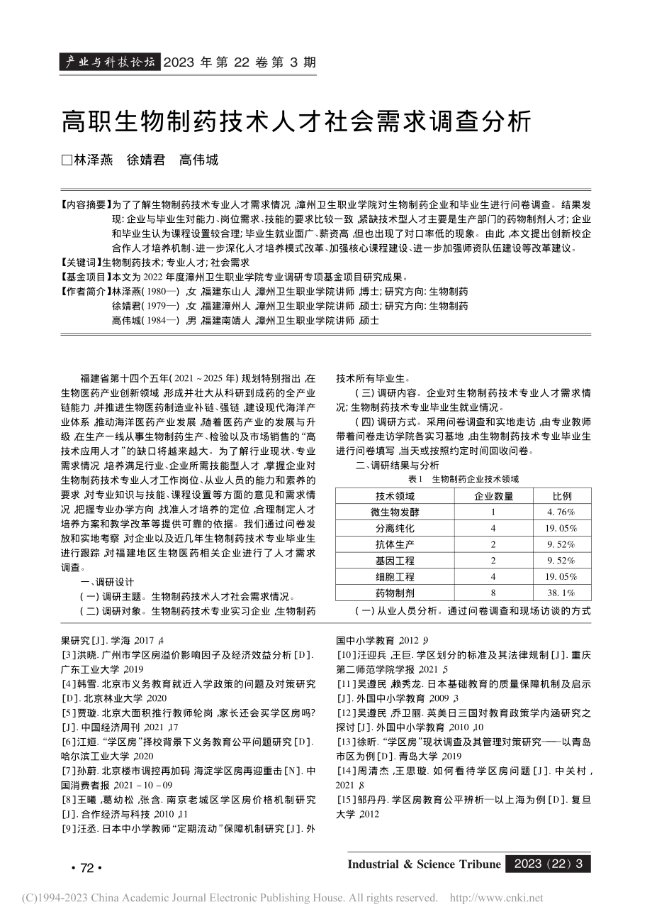 高职生物制药技术人才社会需求调查分析_林泽燕.pdf_第1页