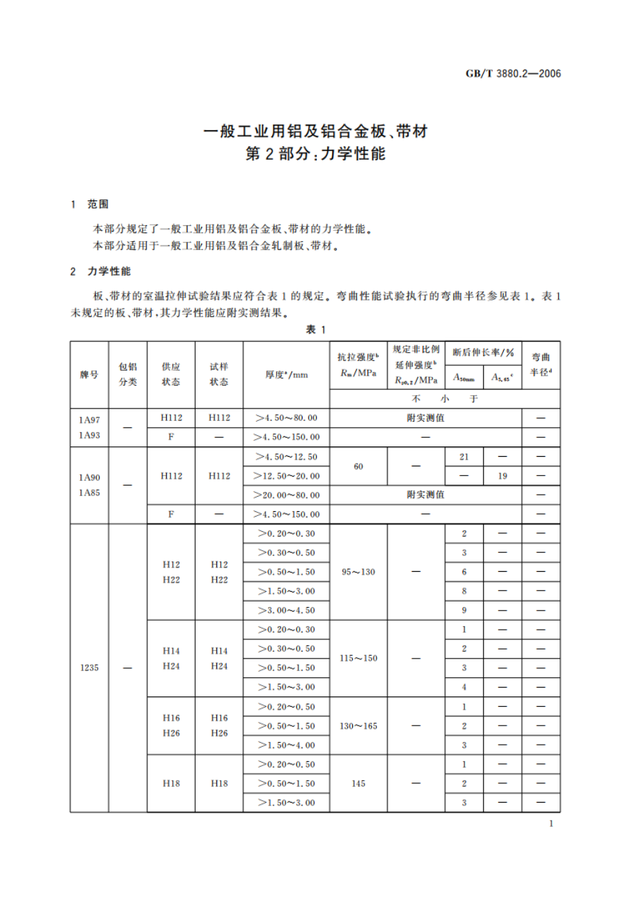 一般工业用铝及铝合金板、带材 第2部分：力学性能 GBT 3880.2-2006.pdf_第3页