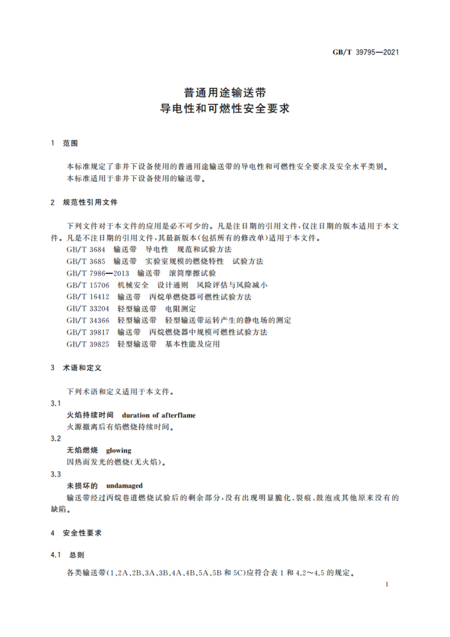 普通用途输送带 导电性和可燃性安全要求 GBT 39795-2021.pdf_第3页