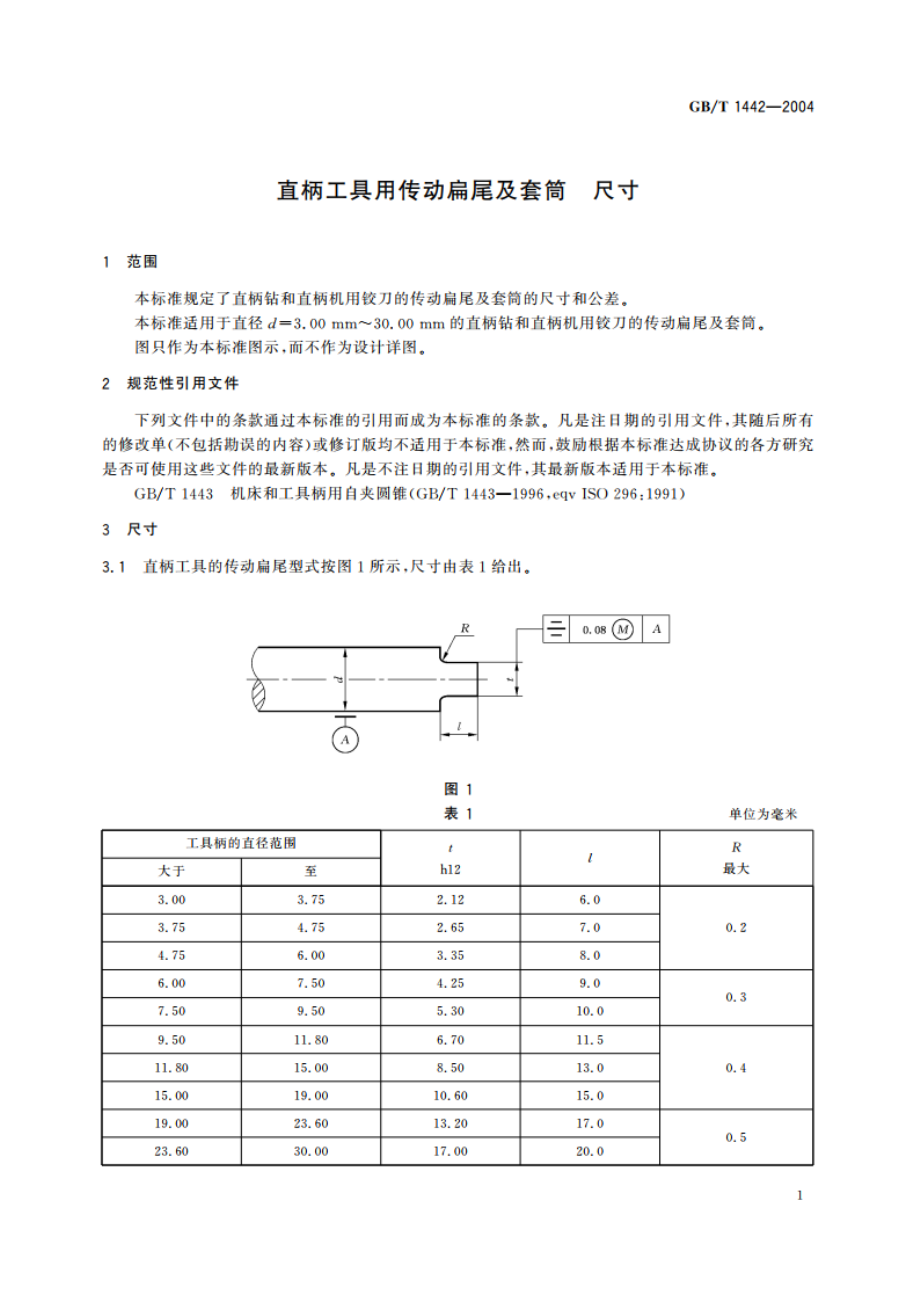 直柄工具用传动扁尾及套筒 尺寸 GBT 1442-2004.pdf_第3页