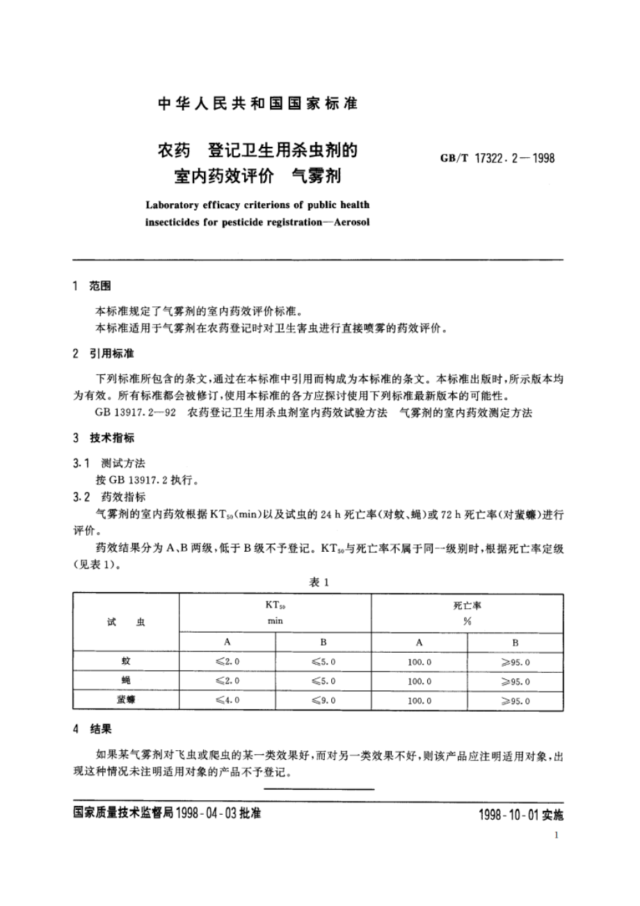 农药 登记卫生用杀虫剂的室内药效评价 气雾剂 GBT 17322.2-1998.pdf_第3页