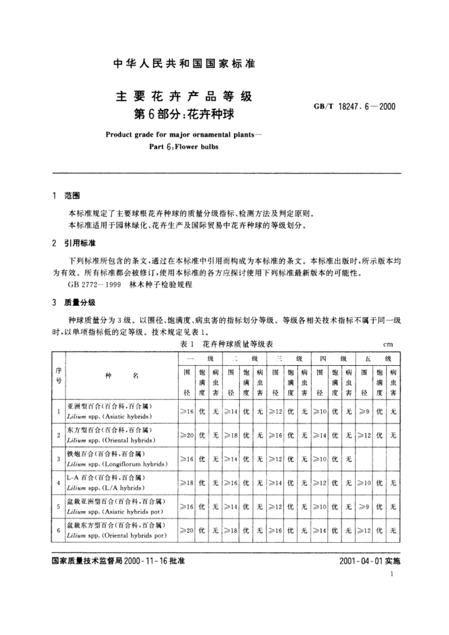 主要花卉产品等级 第6部分：花卉种球 GBT 18247.6-2000.pdf_第3页