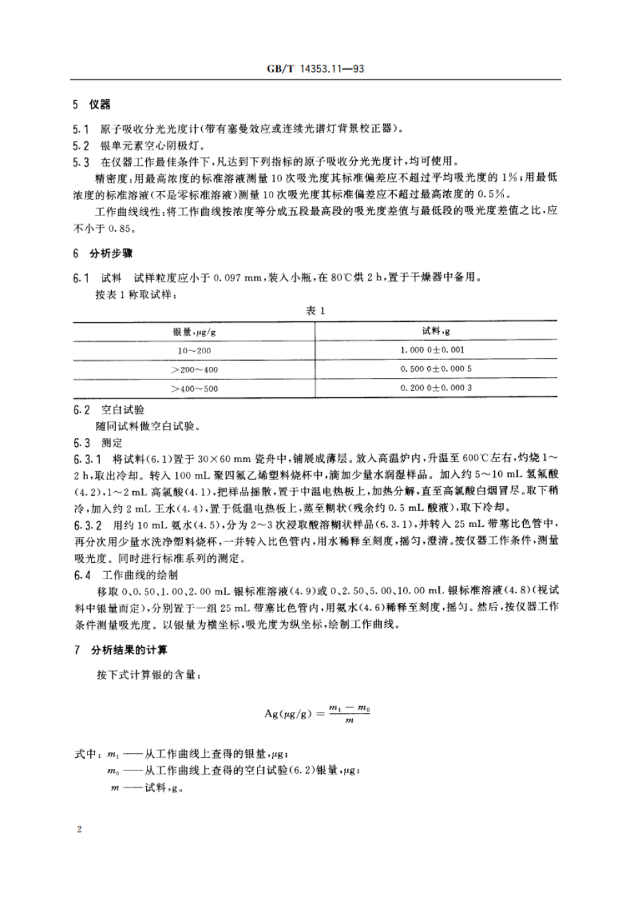 铜矿石、铅矿石和锌矿石化学分析方法 火焰原子吸收分光光度法测定银量 GBT 14353.11-1993.pdf_第3页