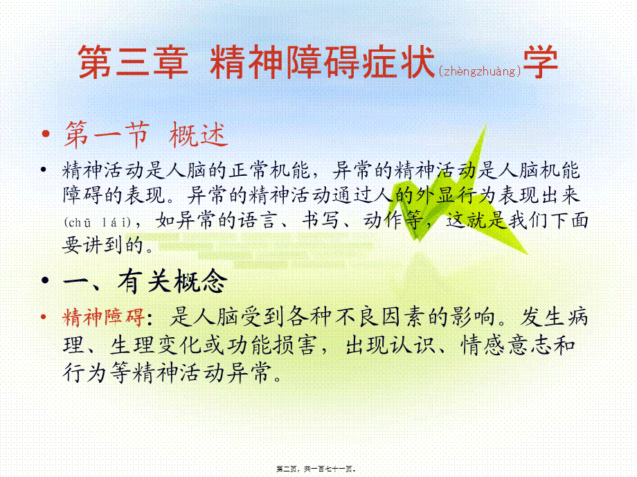 2022年医学专题—第三章精神病症状学2012.9张改英(1).ppt_第2页