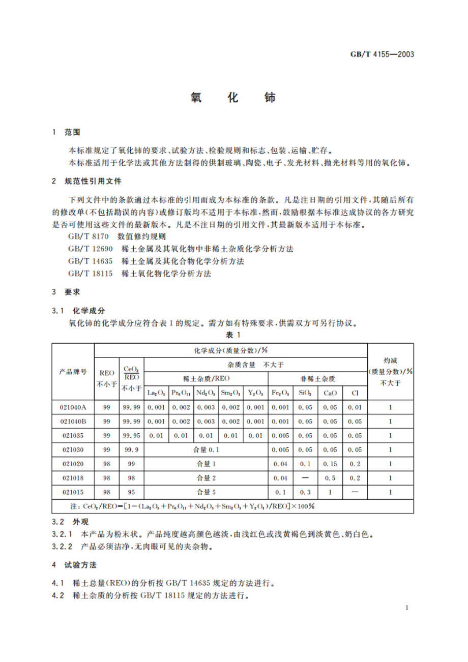 氧化铈 GBT 4155-2003.pdf_第3页