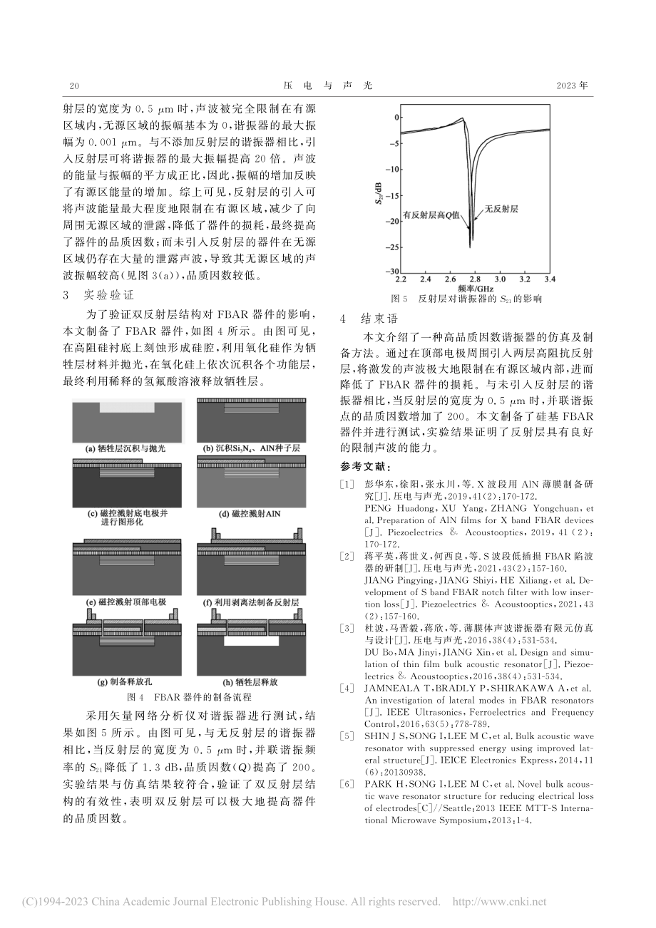 高品质因数薄膜体声波谐振器的仿真与制备_赵利帅.pdf_第3页