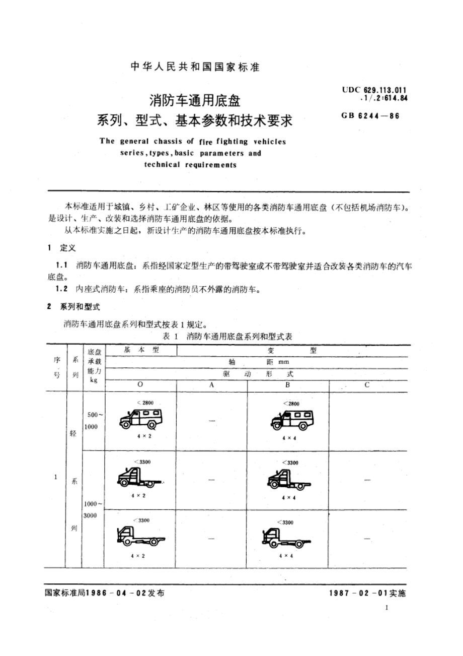 消防车通用底盘系列、型式、基本参数和技术要求 GBT 6244-1986.pdf_第3页