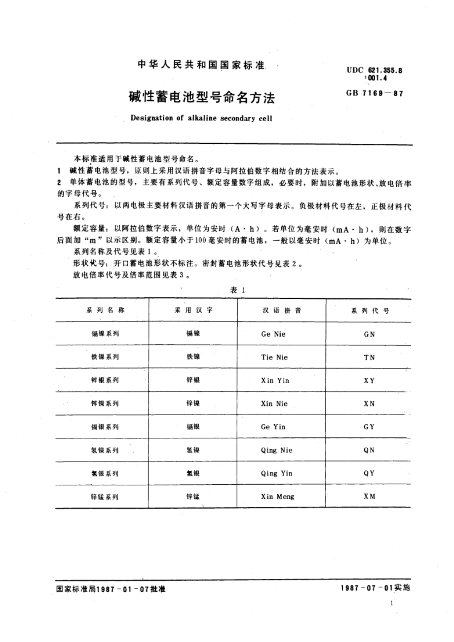 碱性蓄电池型号命名方法 GBT 7169-1987.pdf_第3页