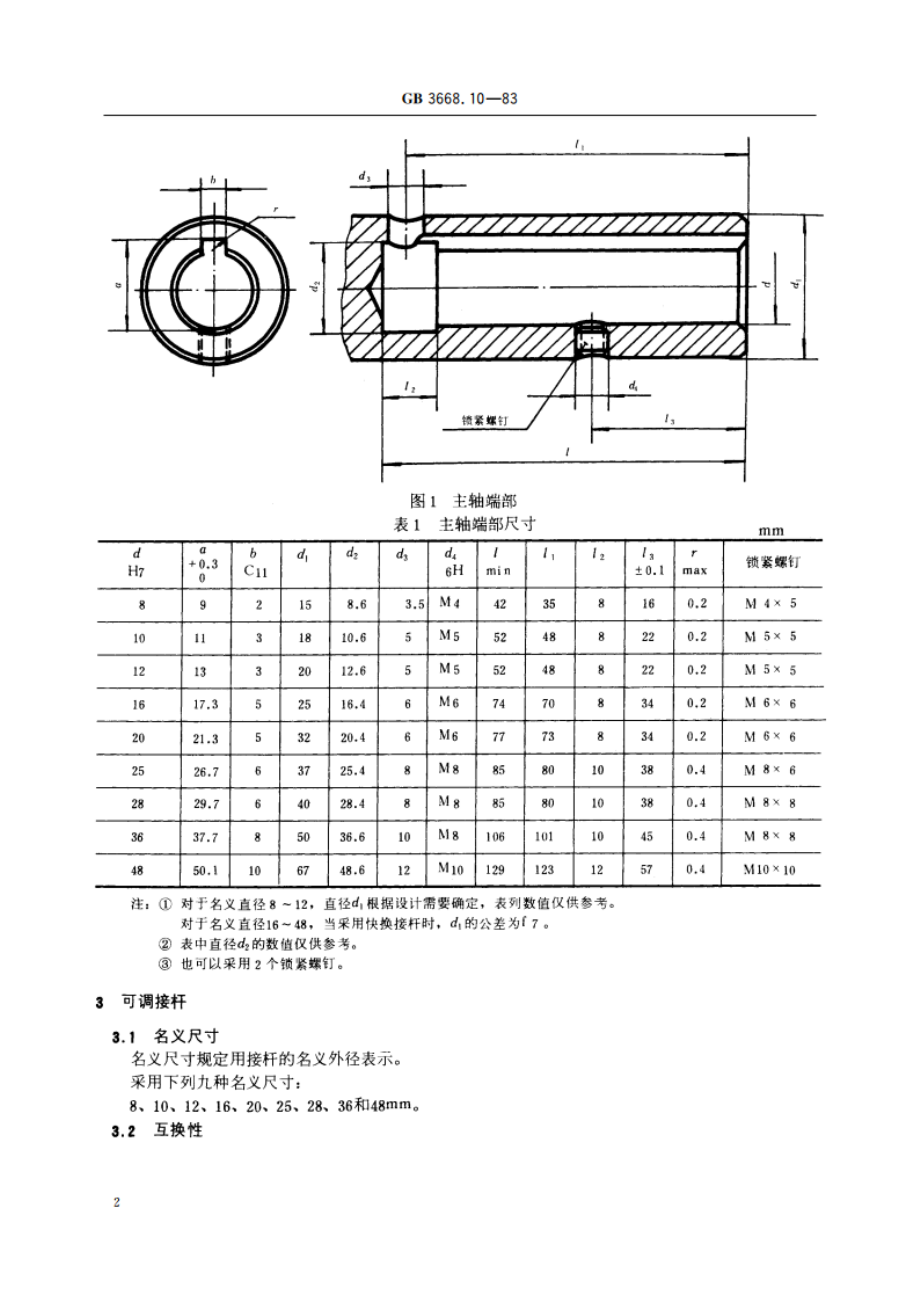 组合机床通用部件 多轴箱主轴端部和可调接杆尺寸 GBT 3668.10-1983.pdf_第3页