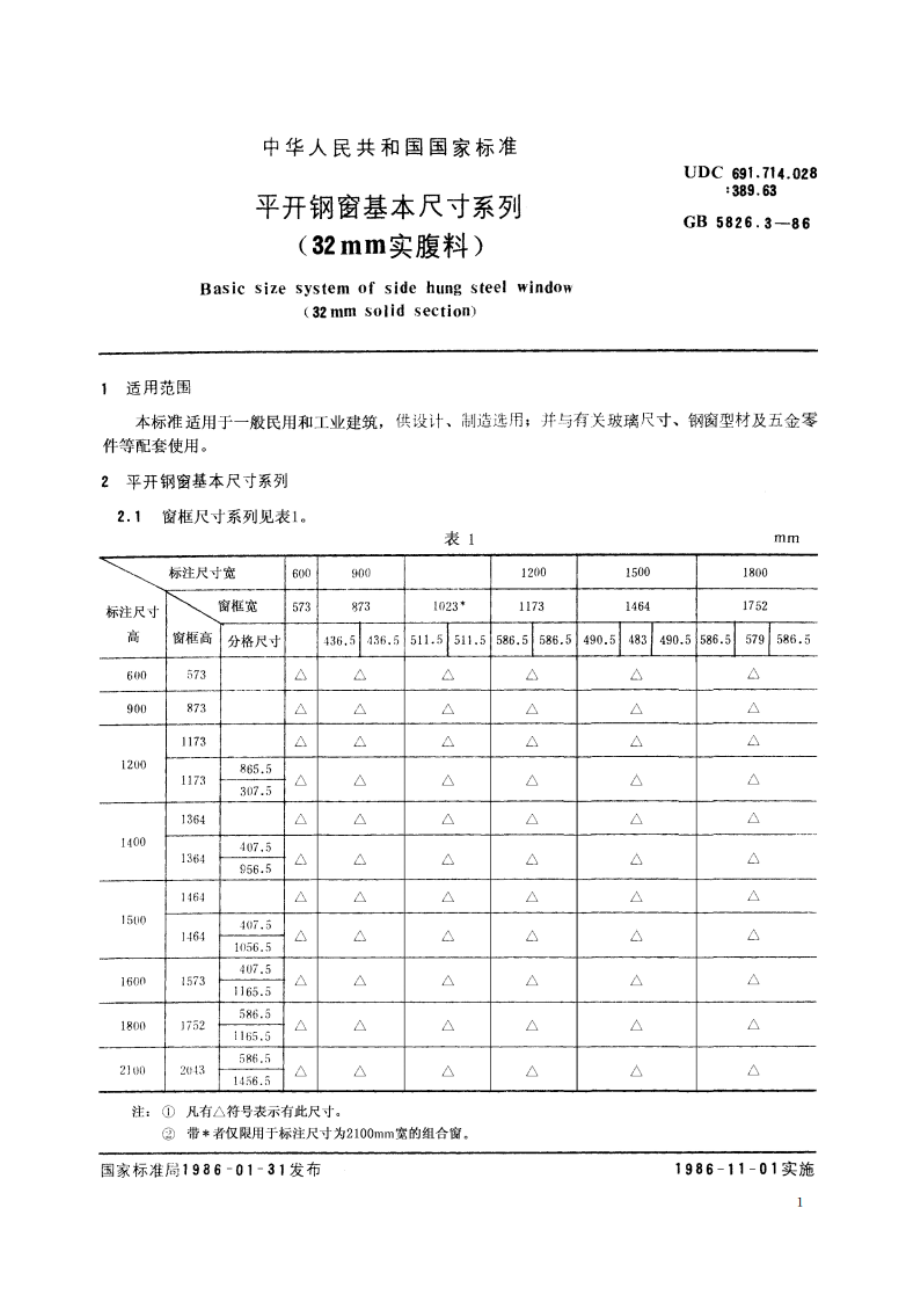 平开钢窗基本尺寸系列 (32mm实腹料) GBT 5826.3-1986.pdf_第2页