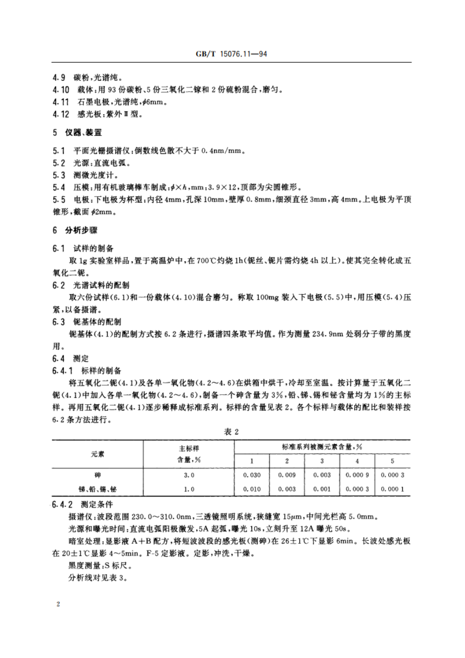 钽铌化学分析方法 铌中砷、锑、铅、锡和铋量的测定 GBT 15076.11-1994.pdf_第3页