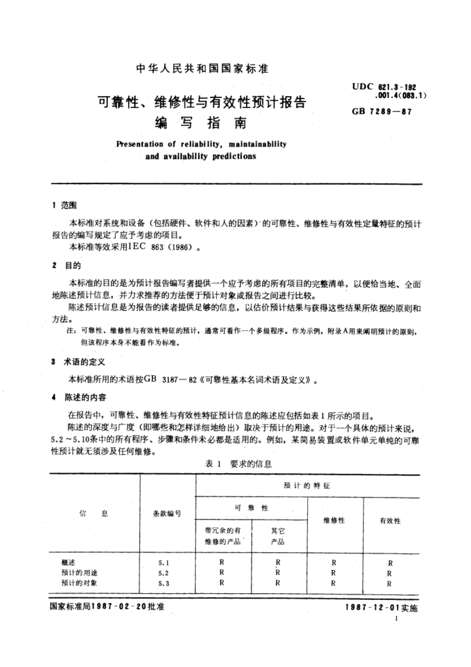 可靠性、维修性与有效性预计报告编写指南 GBT 7289-1987.pdf_第3页