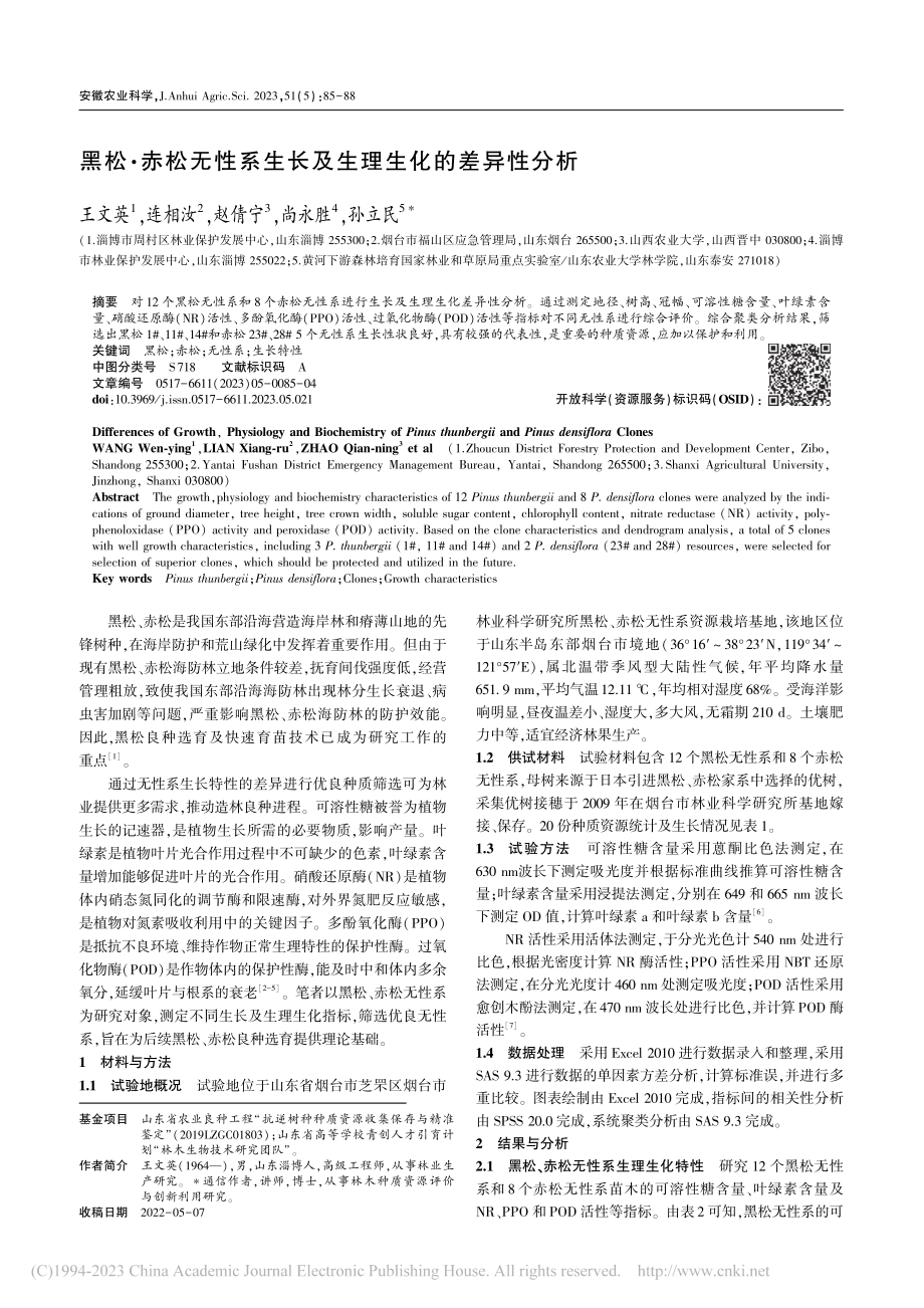 黑松·赤松无性系生长及生理生化的差异性分析_王文英.pdf_第1页