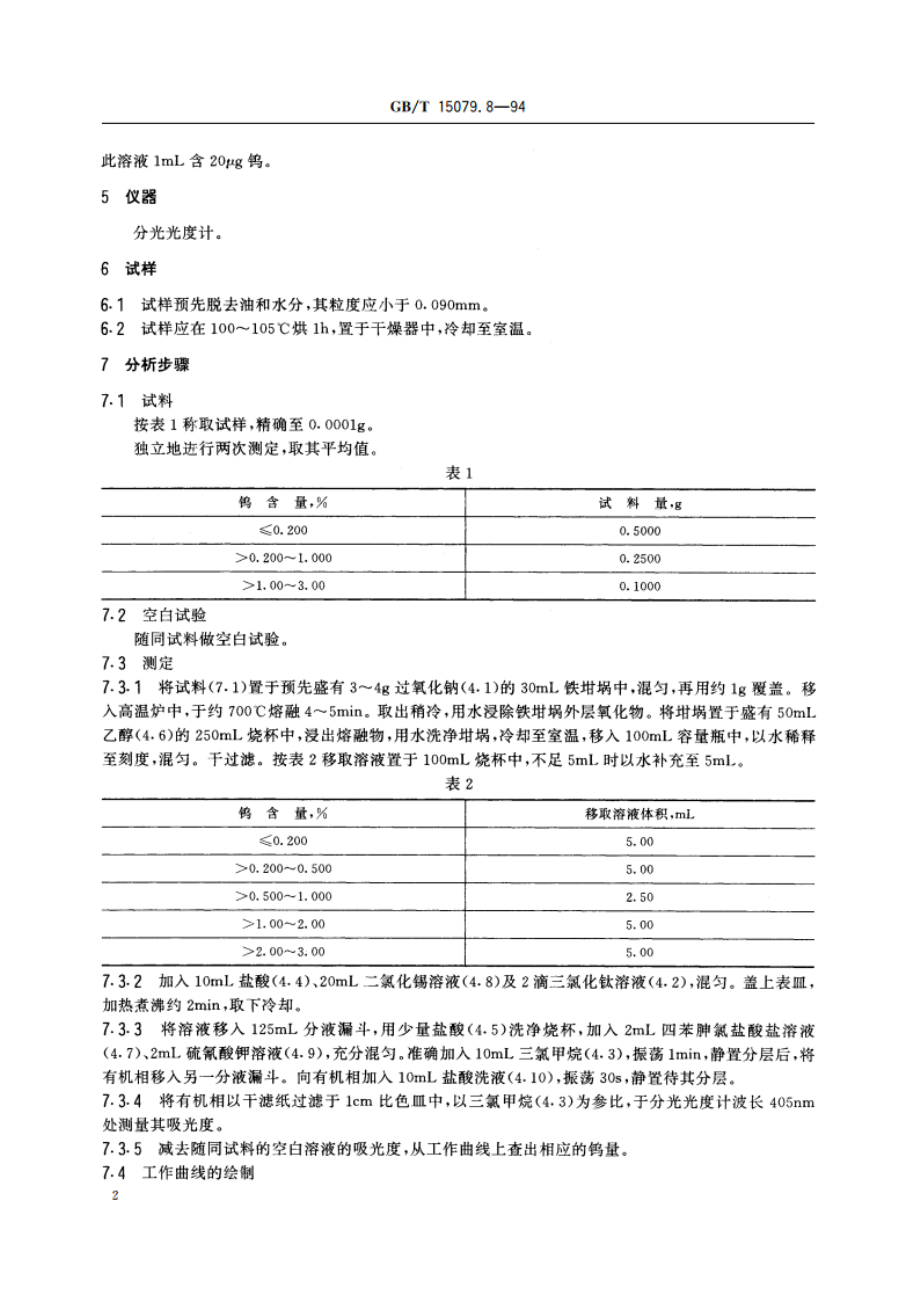 钼精矿化学分析方法 钨量的测定 GBT 15079.8-1994.pdf_第3页