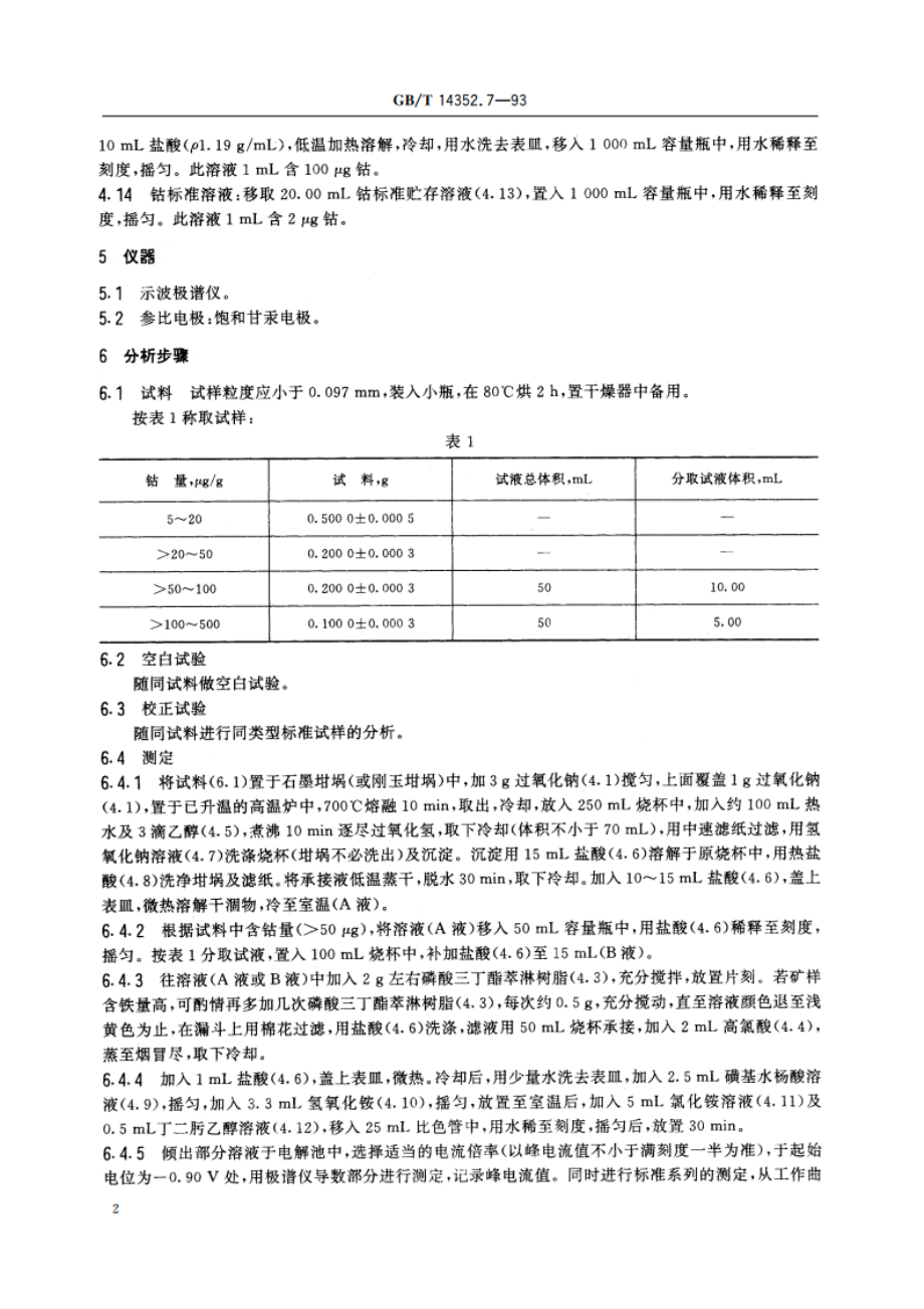 钨矿石、钼矿石化学分析方法 丁二肟-磺基水杨酸-氢氧化铵-氯化铵底液极谱法测定钴量 GBT 14352.7-1993.pdf_第3页