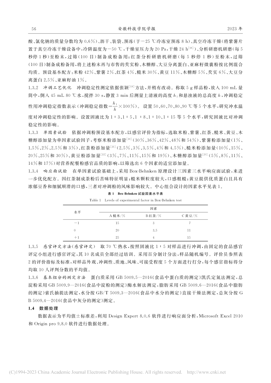 红茶谷物冲调粉的配方优化及品质分析_周德杰.pdf_第3页