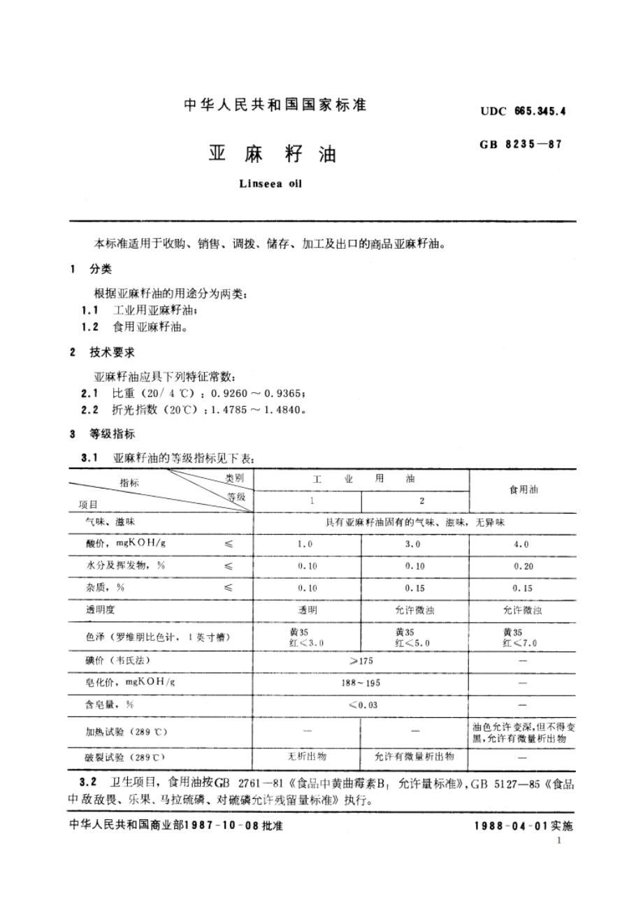 亚麻籽油 GBT 8235-1987.pdf_第2页