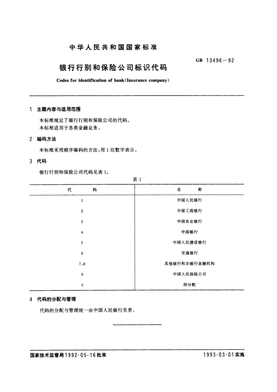 银行行别和保险公司标识代码 GBT 13496-1992.pdf_第3页