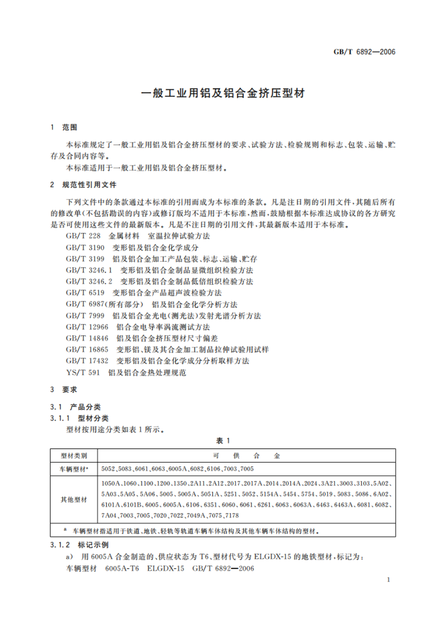 一般工业用铝及铝合金挤压型材 GBT 6892-2006.pdf_第3页