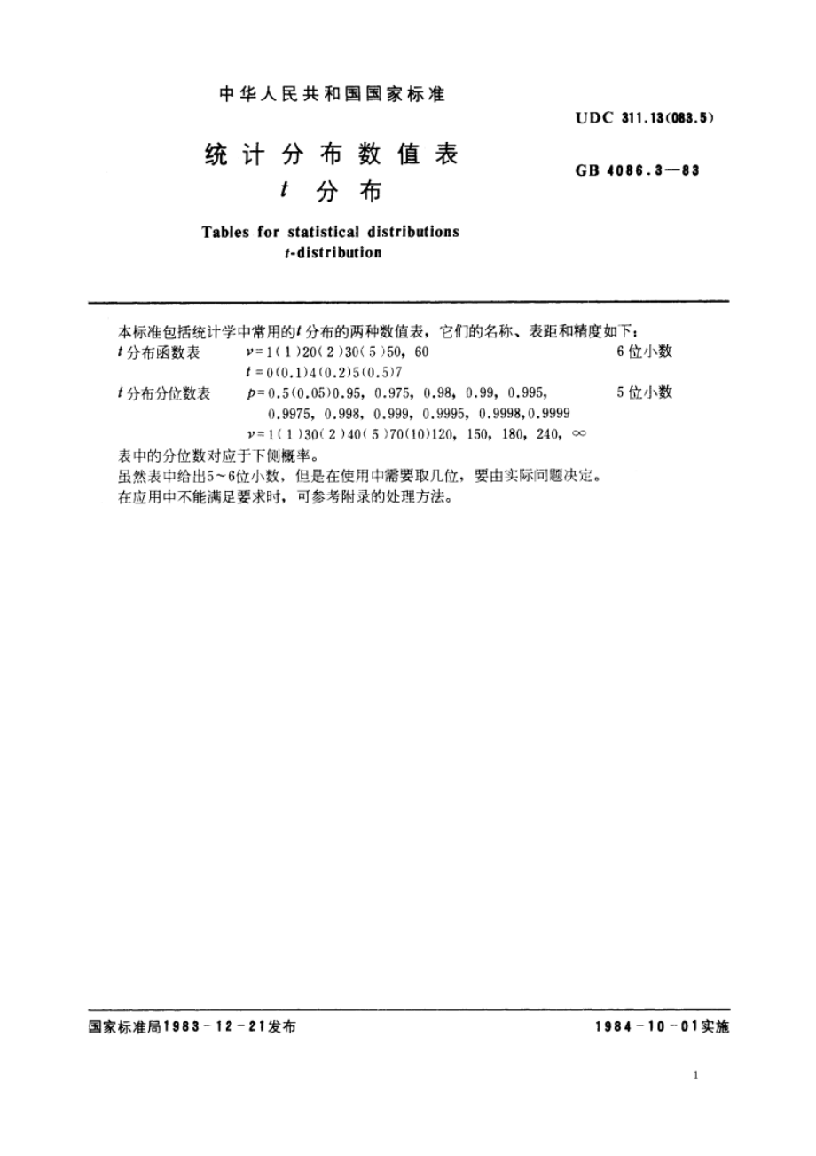 统计分布数值表 t分布 GBT 4086.3-1983.pdf_第2页