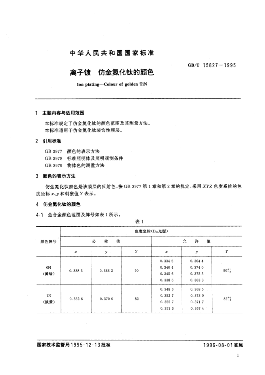 离子镀 仿金氮化钛的颜色 GBT 15827-1995.pdf_第3页