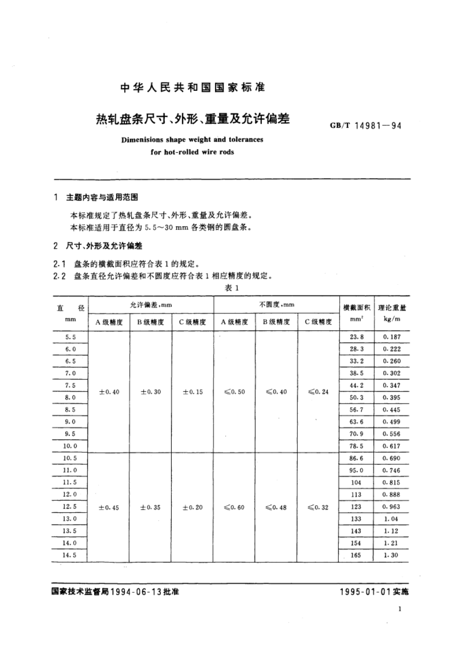 热轧盘条尺寸、外形、重量及允许偏差 GBT 14981-1994.pdf_第2页