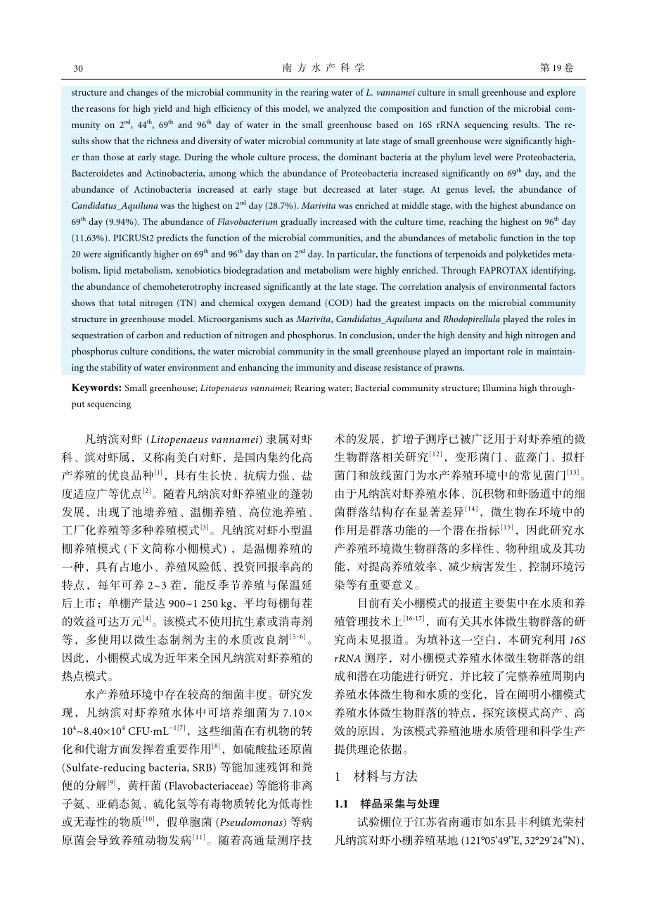 凡纳滨对虾小型温棚养殖模式水体微生物群落的研究_方圆.pdf_第2页