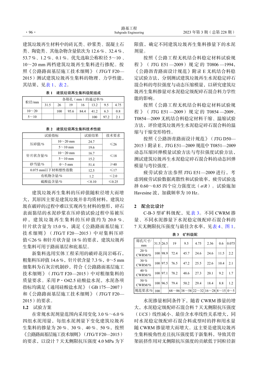 不同建筑垃圾掺量的水泥稳定级配碎石混合料性能_蒋世杰.pdf_第2页