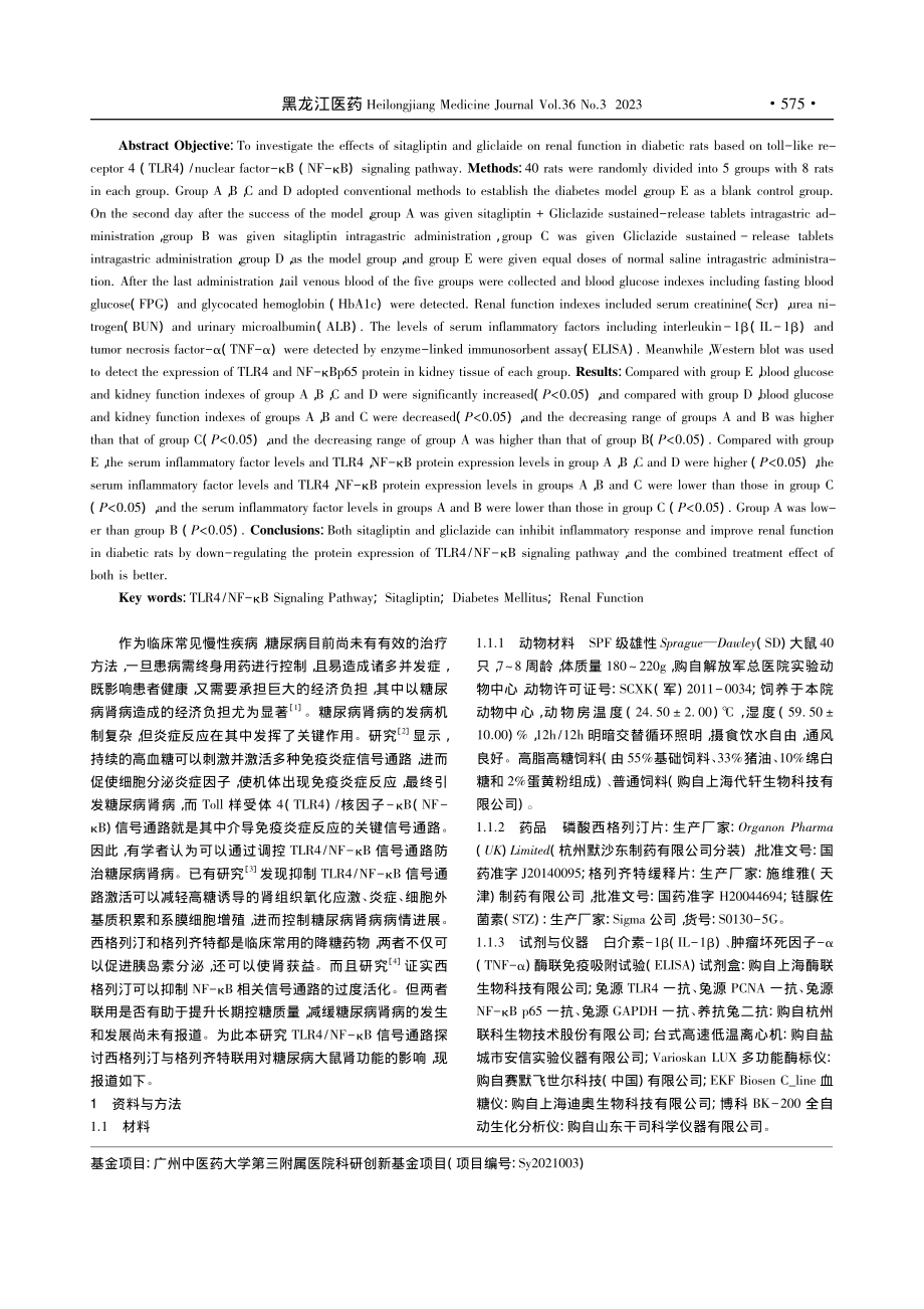 基于TLR4_NF-κB信...特对糖尿病大鼠肾功能的影响_张威存.pdf_第2页