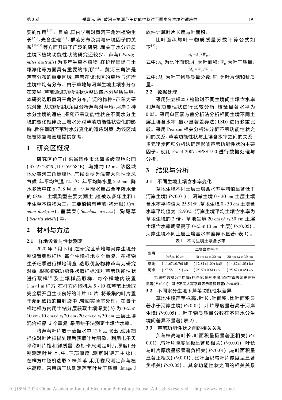 黄河三角洲芦苇功能性状对不同水分生境的适应性_岳喜元.pdf_第2页