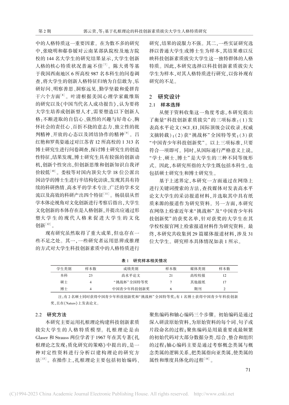 基于扎根理论的科技创新素质拔尖大学生人格特质研究_郭云贵.pdf_第2页