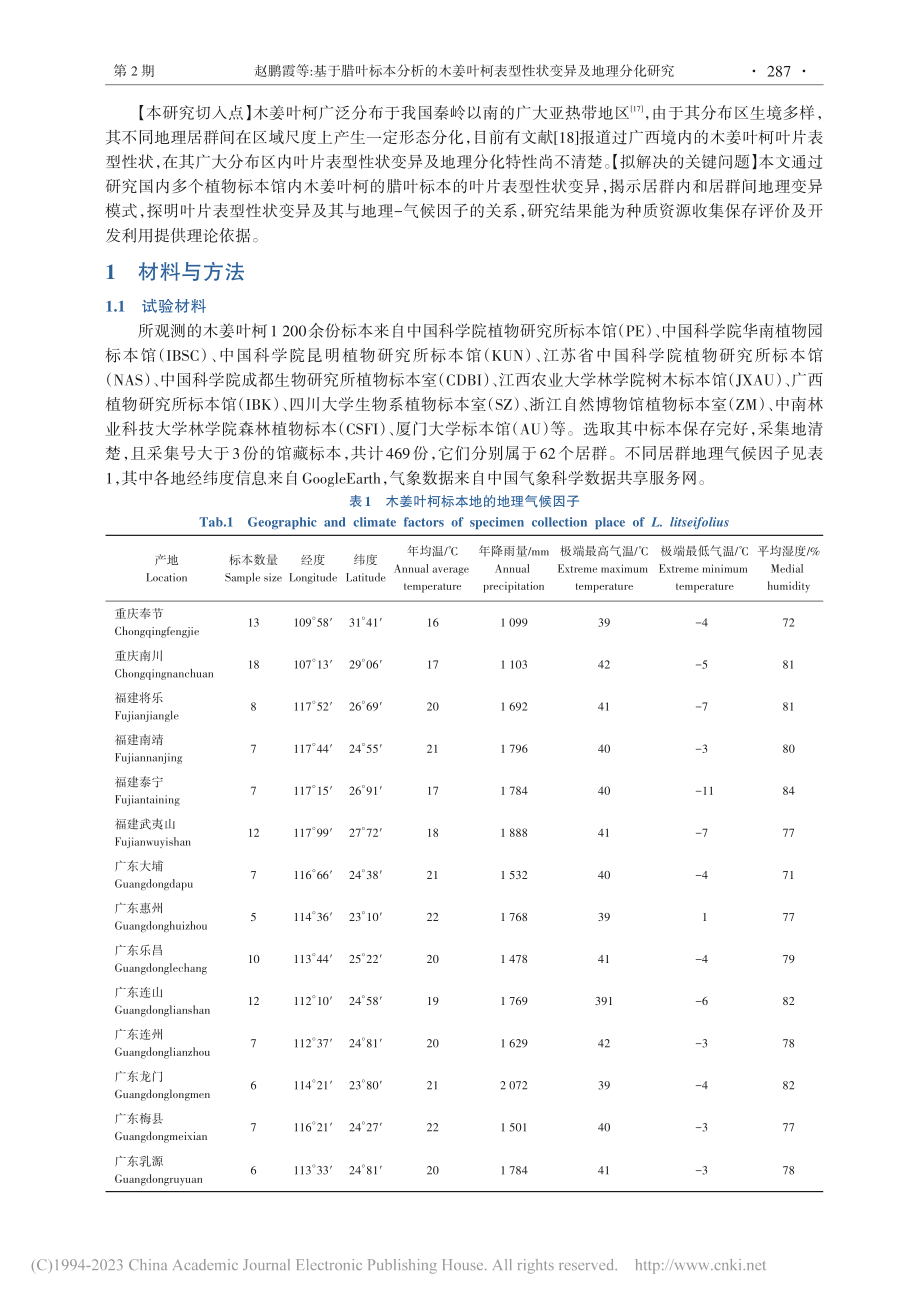 基于腊叶标本分析的木姜叶柯表型性状变异及地理分化研究_赵鹏霞.pdf_第3页