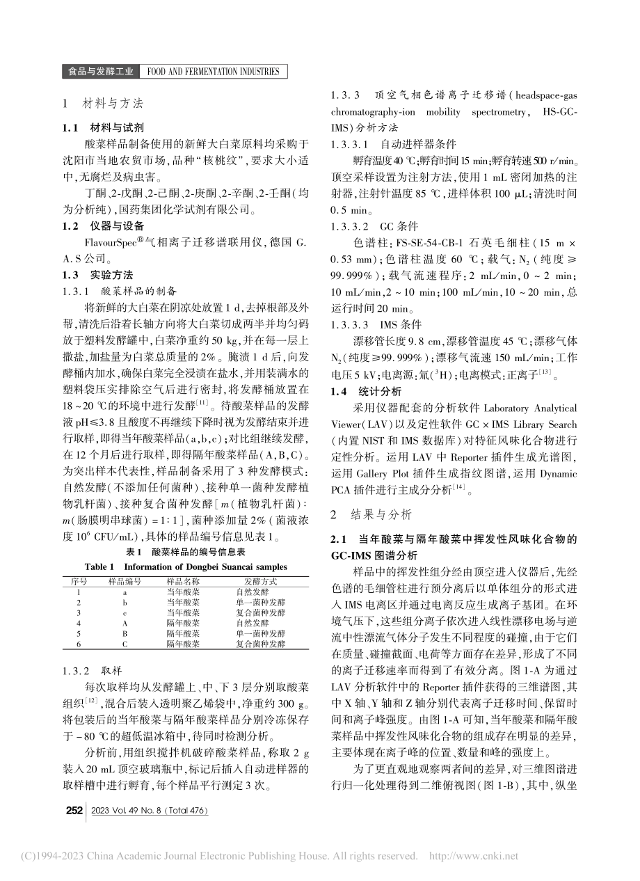 基于气相色谱-离子迁移谱技...的隔年东北酸菜风味鉴别研究_韩艳秋.pdf_第2页