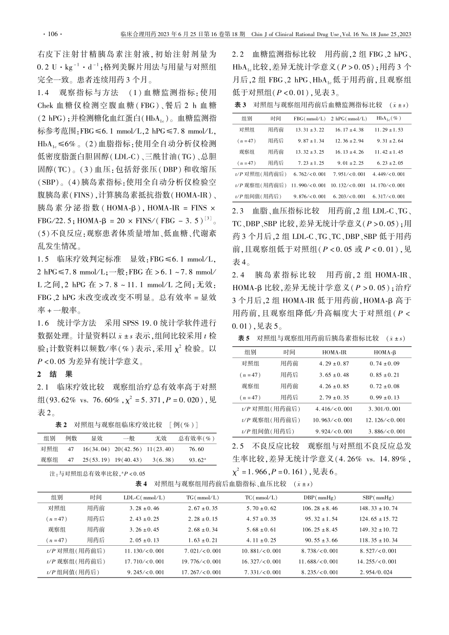 甘精胰岛素联合格列美脲治疗2型糖尿病的临床疗效_蒋福平.pdf_第2页