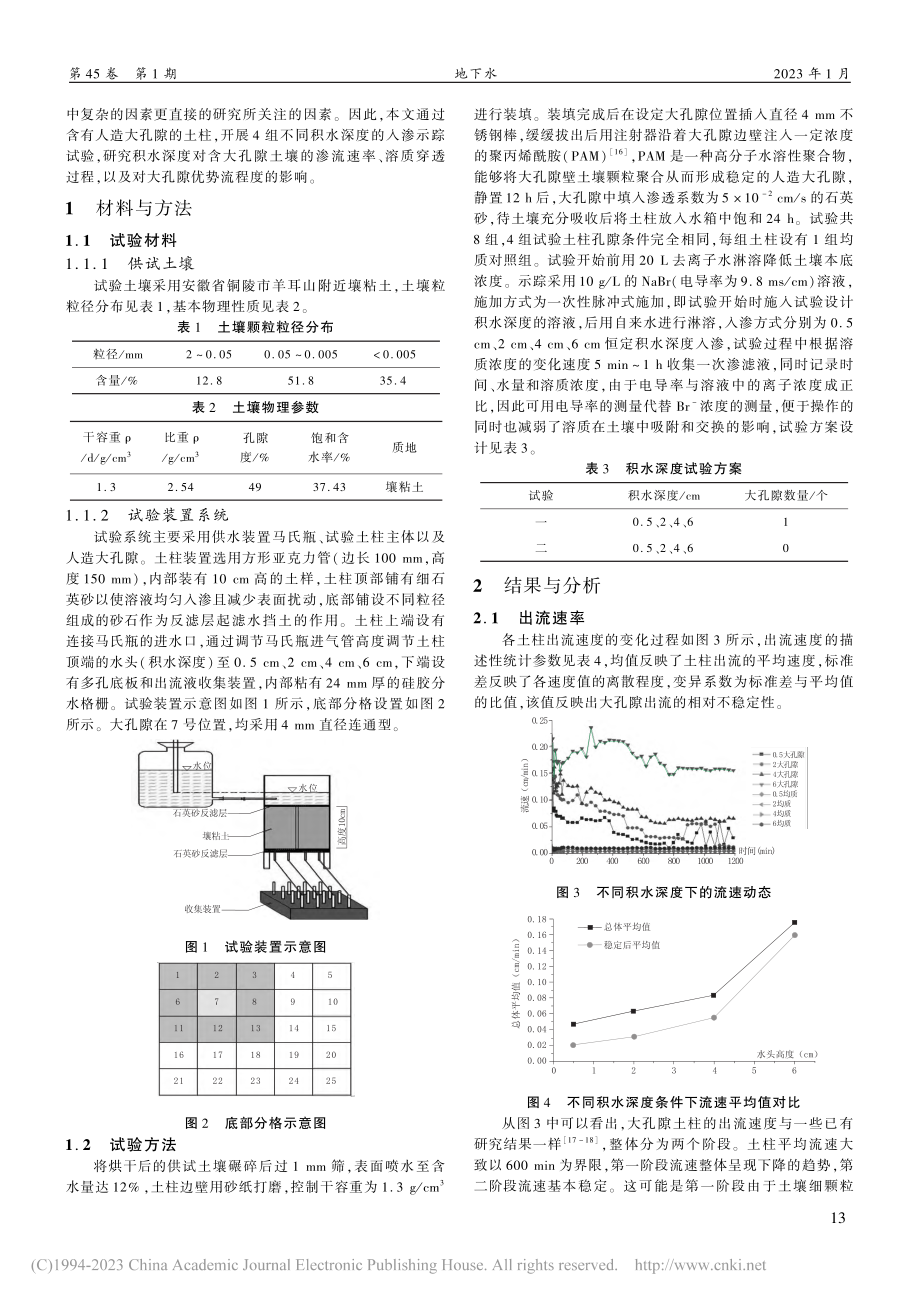 积水深度对含大孔隙土柱水流与溶质运移影响的试验研究_张瑞钢.pdf_第2页