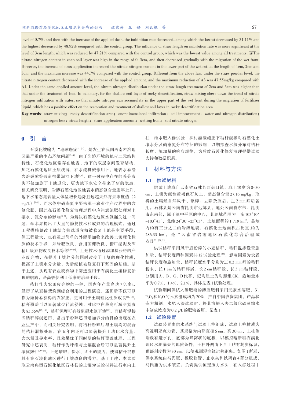 秸秆混掺对石漠化地区土壤水氮分布的影响_沈秉涛.pdf_第2页