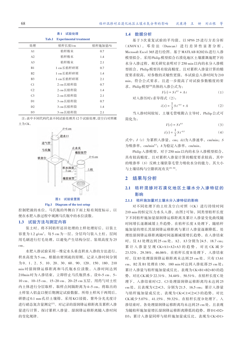 秸秆混掺对石漠化地区土壤水氮分布的影响_沈秉涛.pdf_第3页