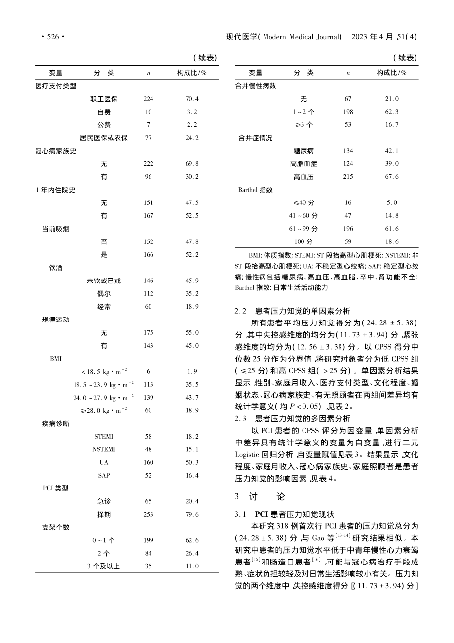 经皮冠状动脉介入治疗患者压力知觉现状及影响因素分析_史秋寅.pdf_第3页