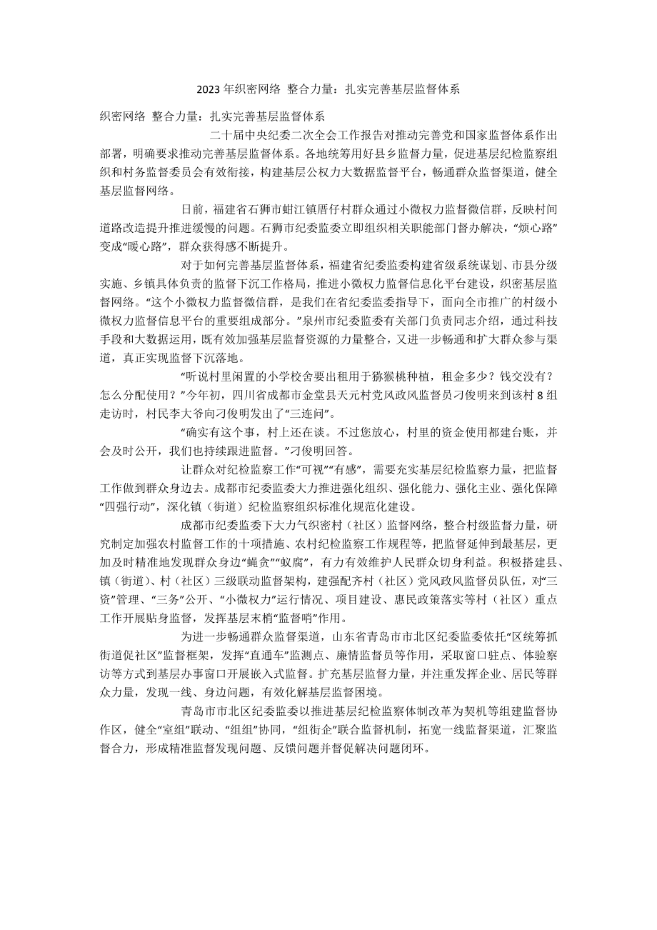 2023年织密网络 整合力量：扎实完善基层监督体系.docx_第1页