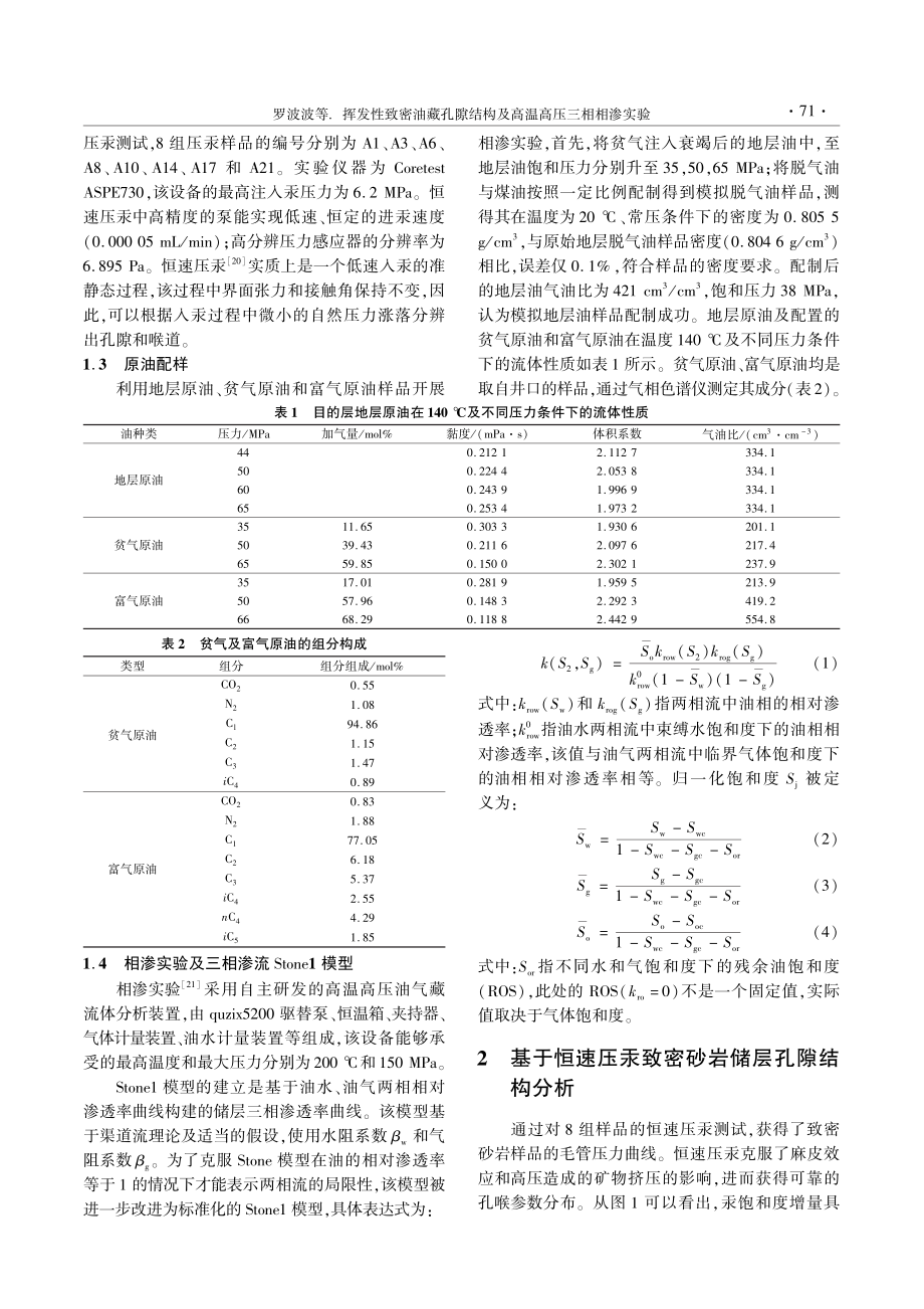 挥发性致密油藏孔隙结构及高温高压三相相渗实验_罗波波.pdf_第3页