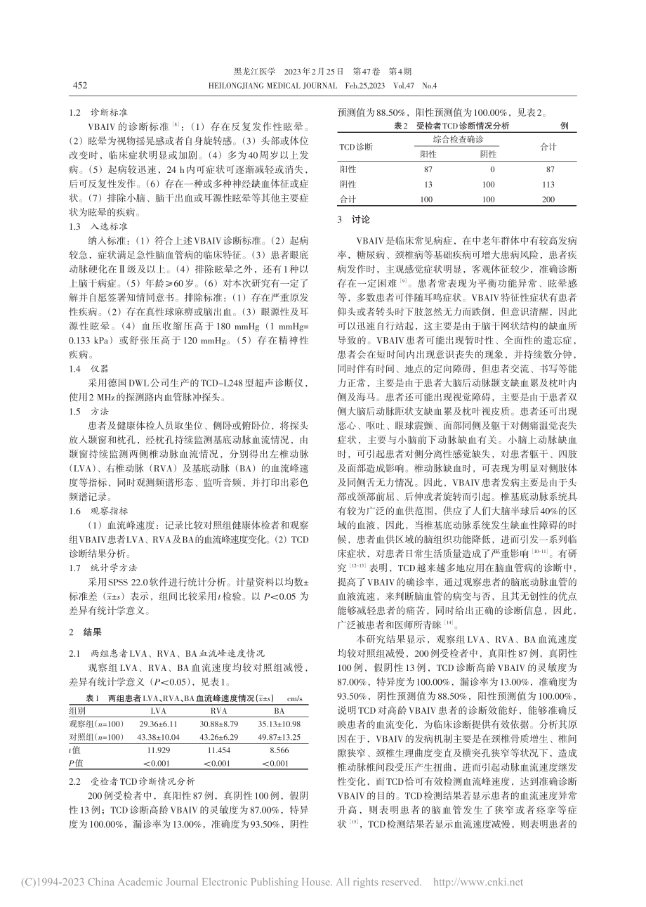 经颅多普勒超声在高龄椎基底...性眩晕患者中的诊断效能探析_王伟芳.pdf_第2页