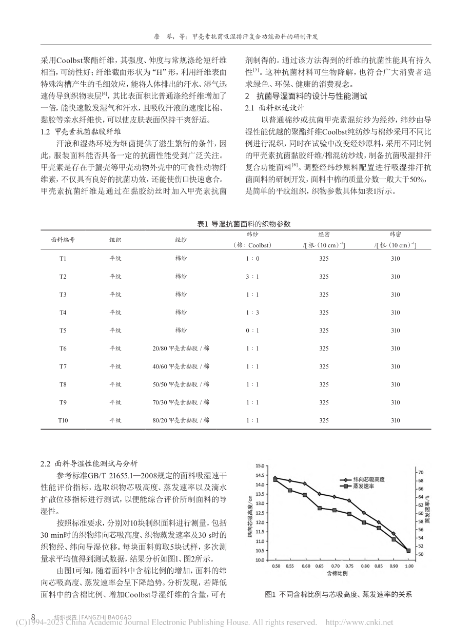 甲壳素抗菌吸湿排汗复合功能面料的研制开发_唐琴.pdf_第2页