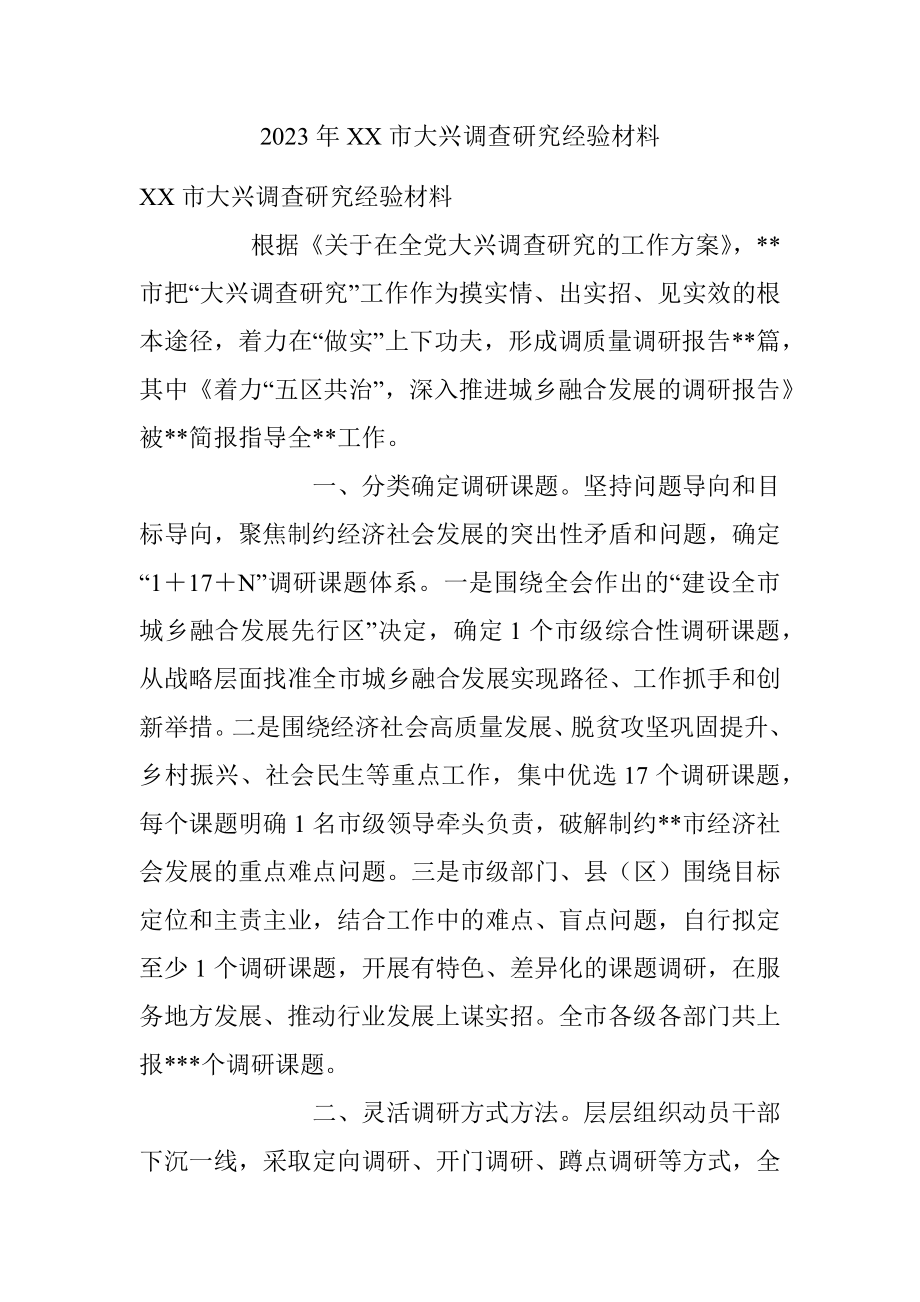 2023年XX市大兴调查研究经验材料.docx_第1页