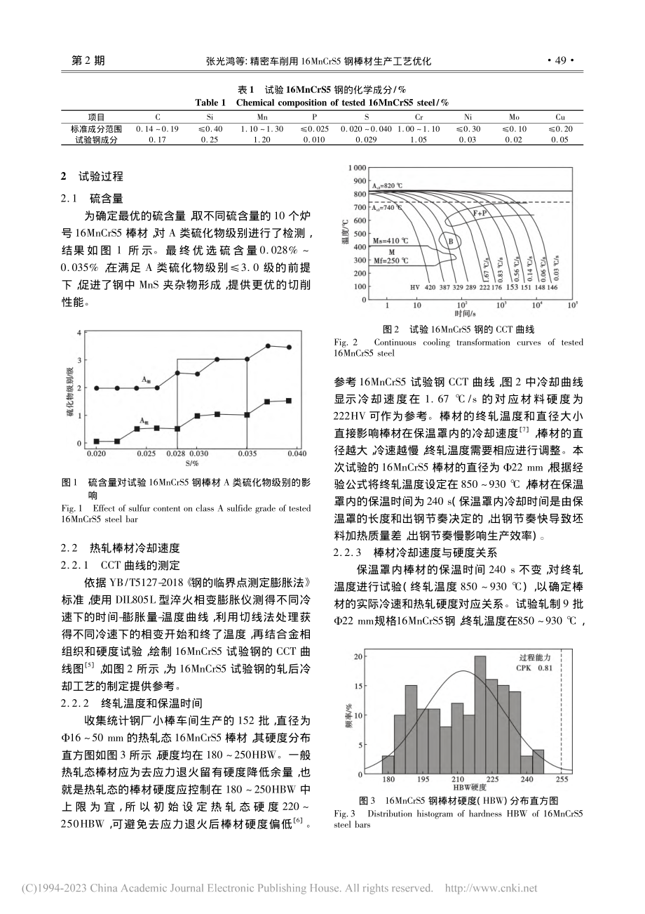 精密车削用16MnCrS5钢棒材生产工艺优化_张光鸿.pdf_第2页