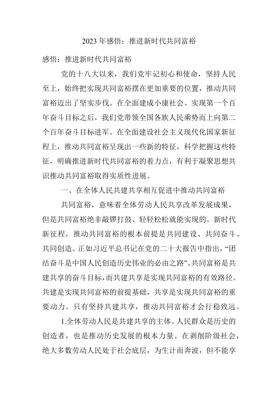 2023年感悟：推进新时代共同富裕.docx_第1页