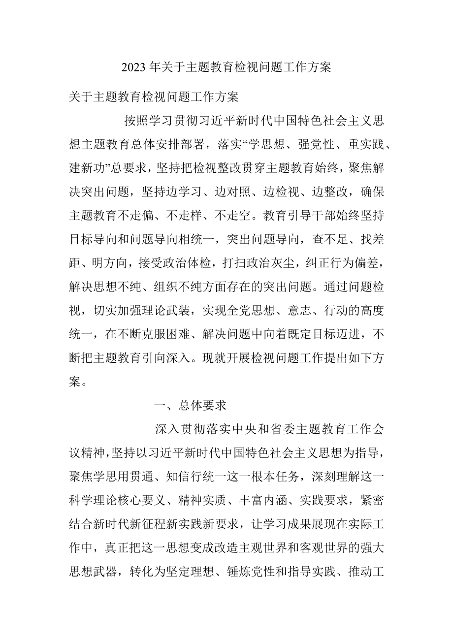 2023年关于主题教育检视问题工作方案.docx_第1页