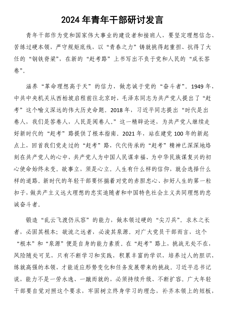 2024年青年干部研讨发言 .docx_第1页